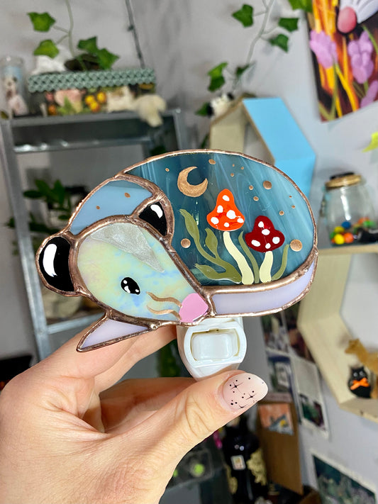 Mushroom Opossum Stained Glass Night Light