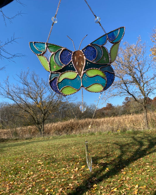 Celestial Luna Moth Stained Glass Suncatcher