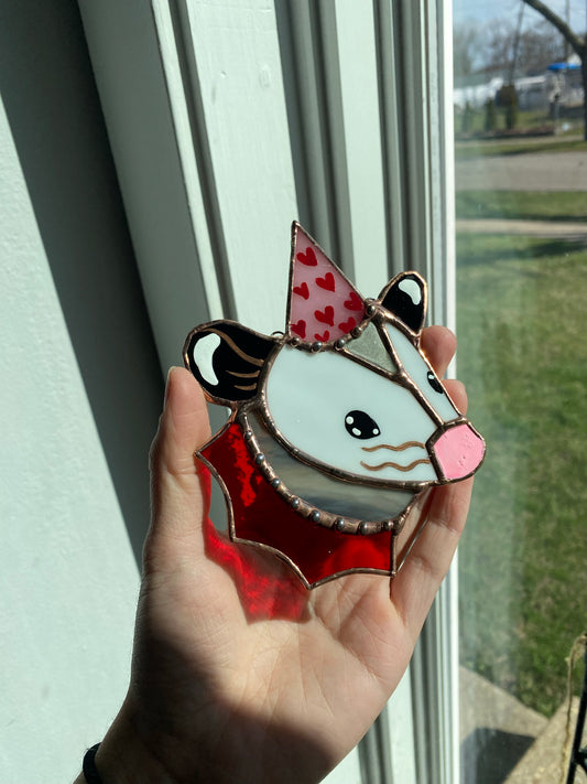 Valentine Mini Opossum Stained Glass Ornament