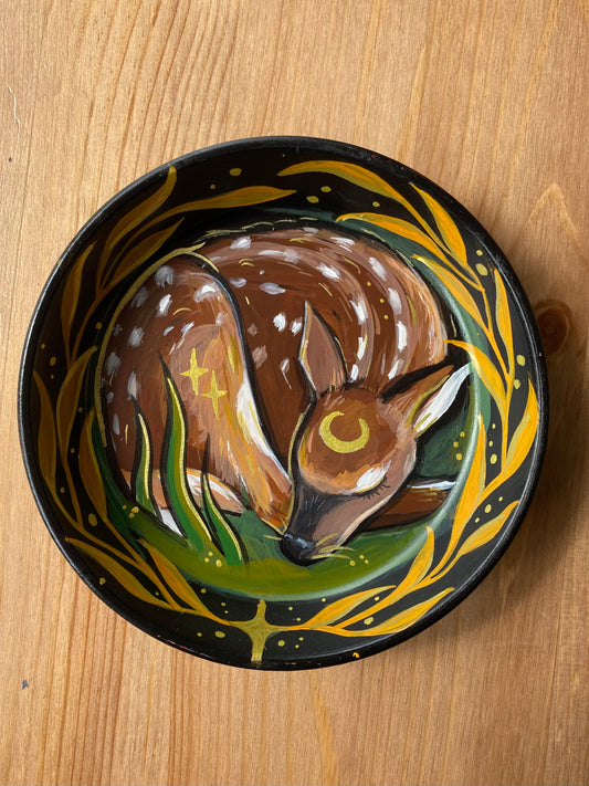 Sleeping Fawn Painted Terracotta Dish