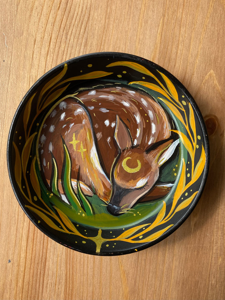 Sleeping Fawn Painted Terracotta Dish