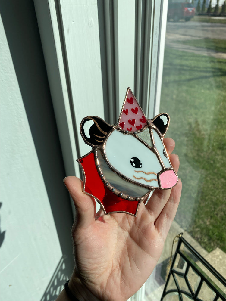 Valentine Mini Opossum Stained Glass Ornament