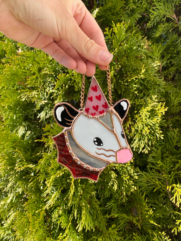 Valentine Mini Opossum Stained Glass Ornament