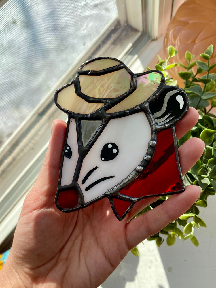 Mini Cowboy Opossum Stained Glass Ornament