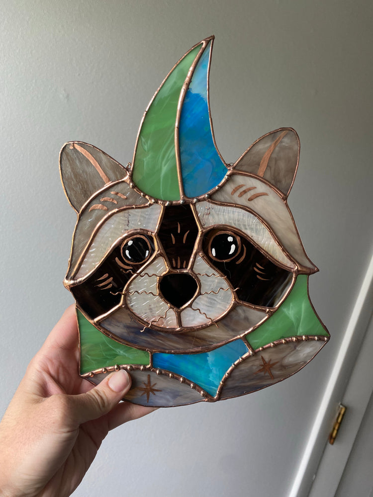 Jester Raccoon Stained Glass Suncatcher