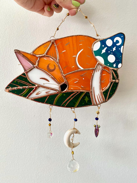 Sleeping Fox Stained Glass Suncatcher