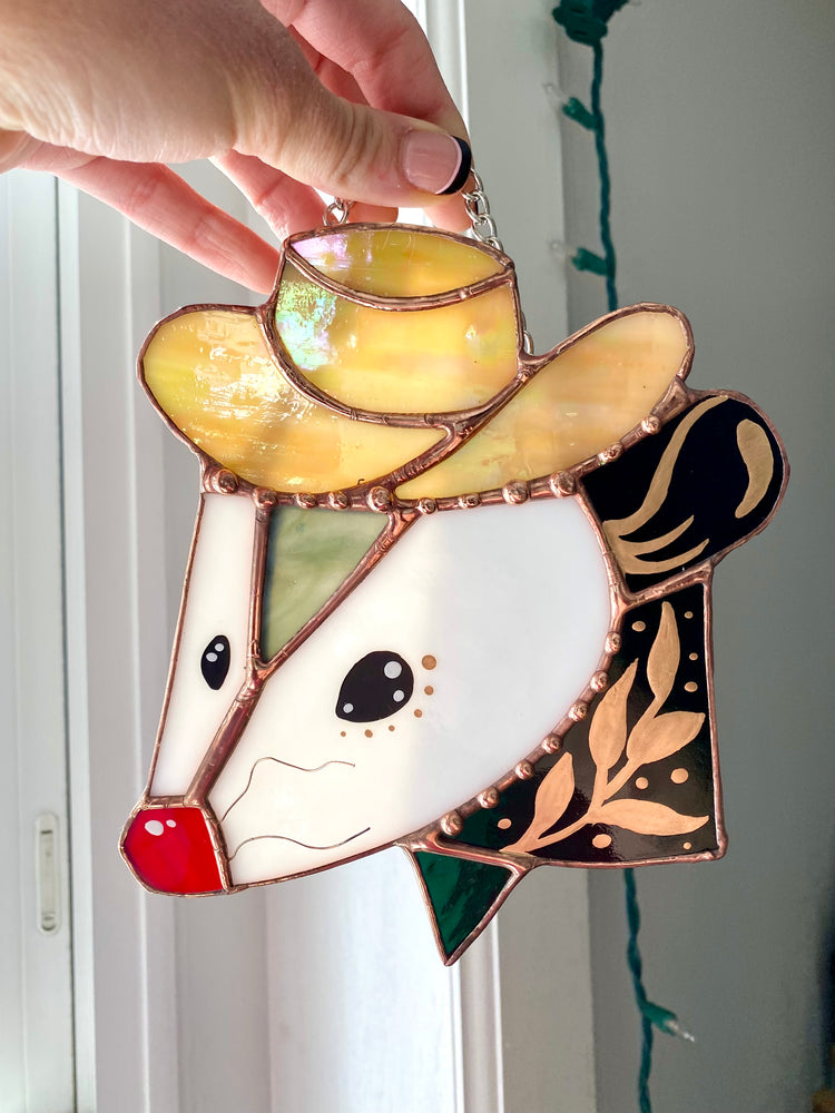 Golden Cowboy Opossum Suncatcher