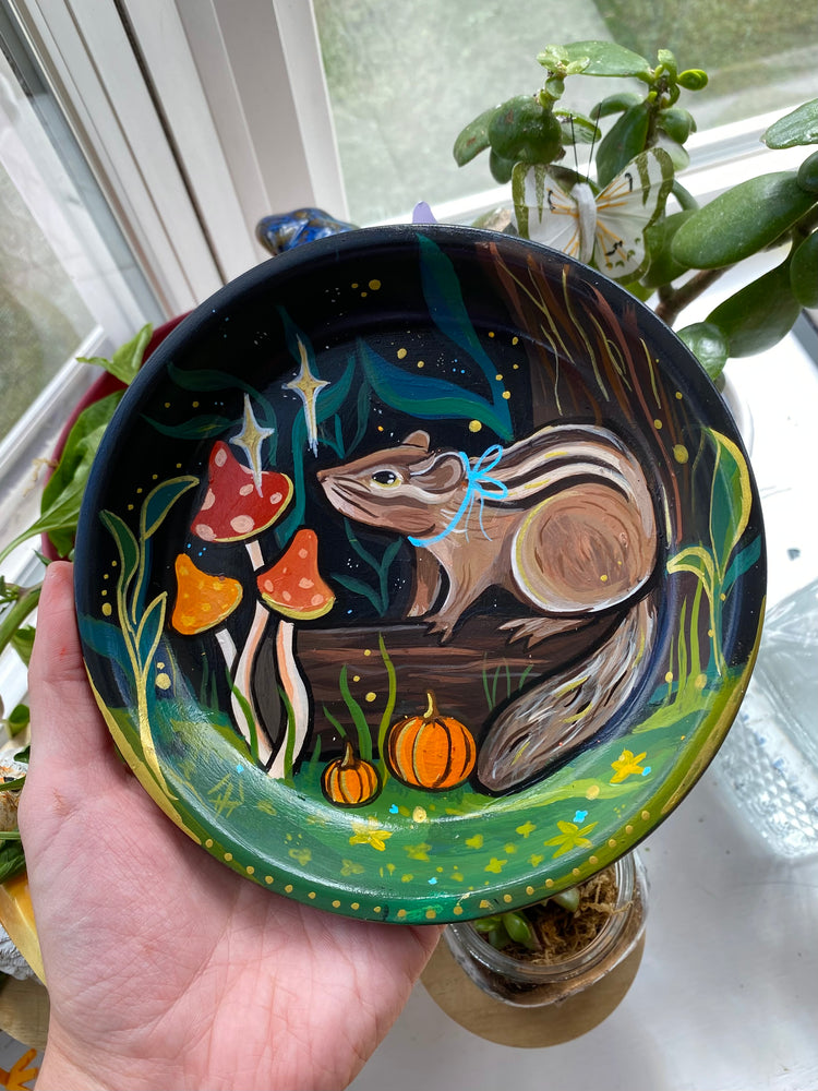 Fall Chipmunk Painted Terracotta Dish