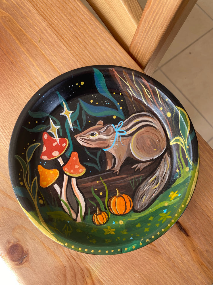 Fall Chipmunk Painted Terracotta Dish