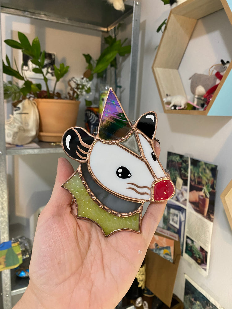 Mini Wizard Opossum Stained Glass Ornament