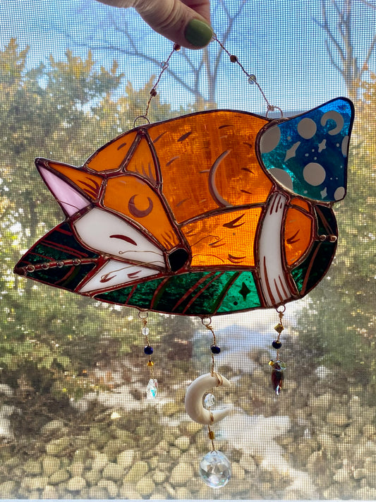 Sleeping Fox Stained Glass Suncatcher