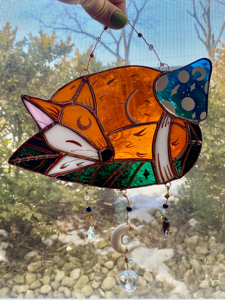 Sleeping Fox Stained Glass Suncatcher