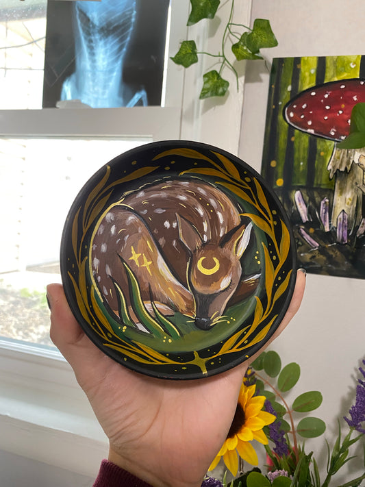 Sleeping Fawn Painted Terracotta Dish