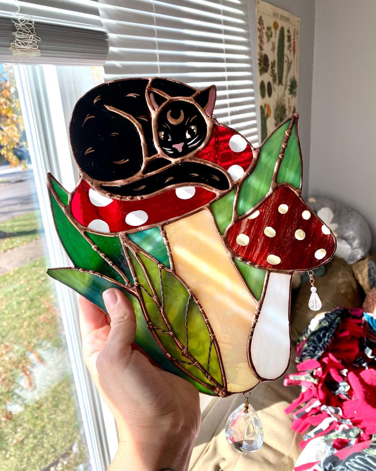 Mushroom Cat Suncatcher