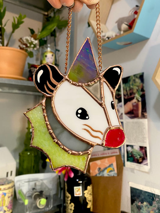 Mini Wizard Opossum Stained Glass Ornament