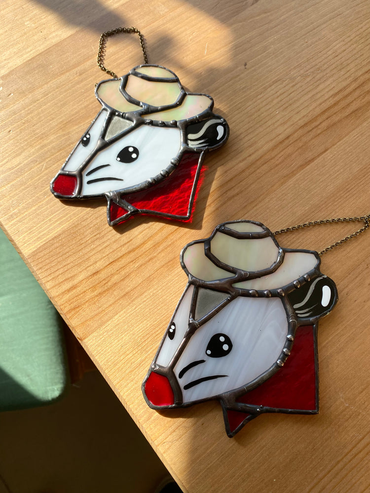 Mini Cowboy Opossum Stained Glass Ornament