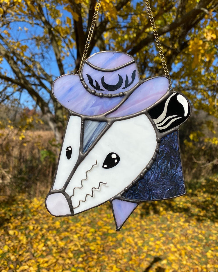 Purple Van Gogh Cowboy Opossum Suncatcher