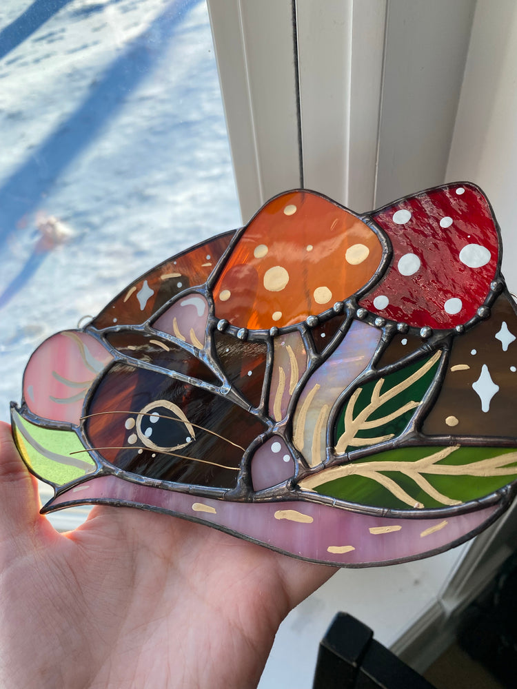 Brown Mushroom Rat Stained Glass Suncatcher