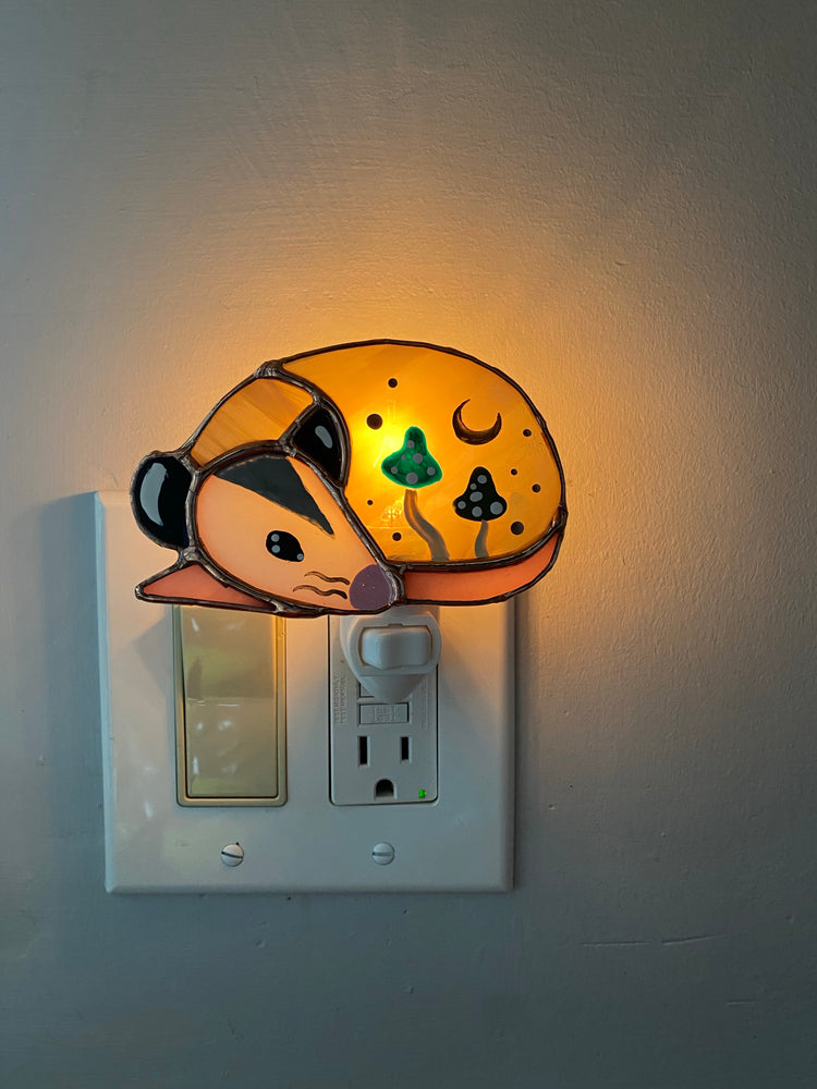 Green Mushroom Opossum Stained Glass Nightlight