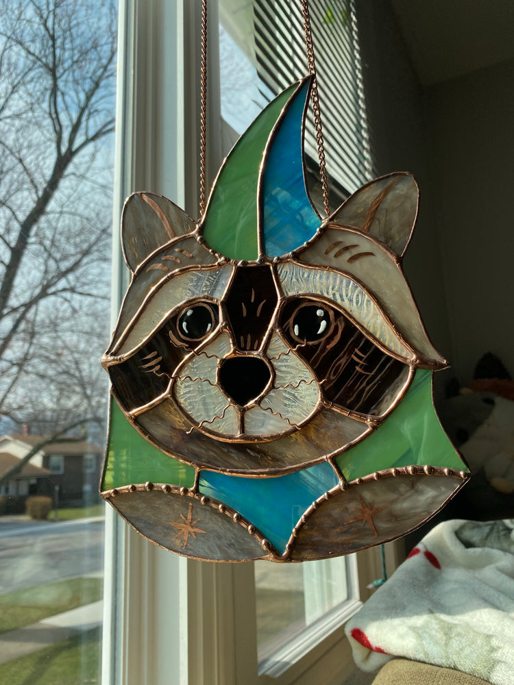 Jester Raccoon Stained Glass Suncatcher