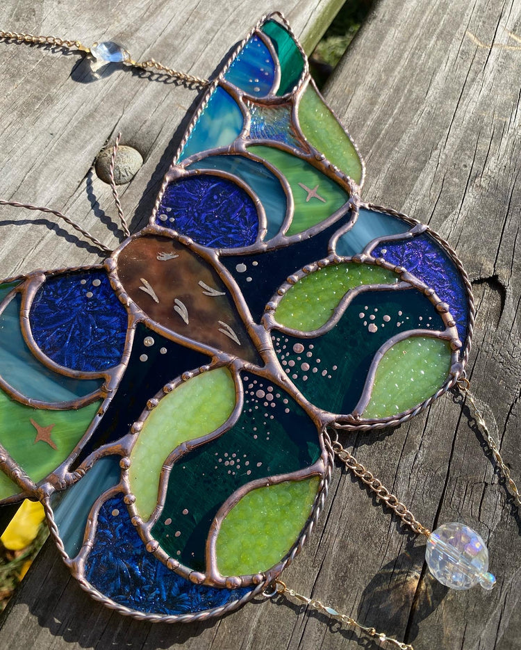 Celestial Luna Moth Stained Glass Suncatcher