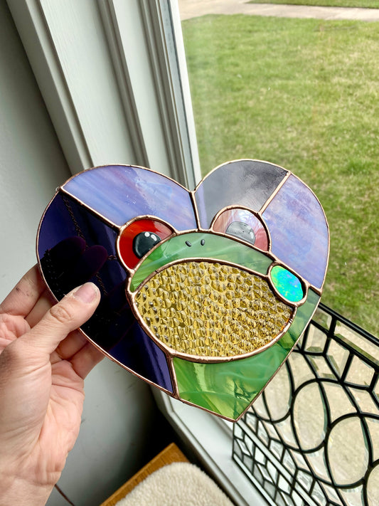 Purple Heart Frog Stained Glass Suncatcher