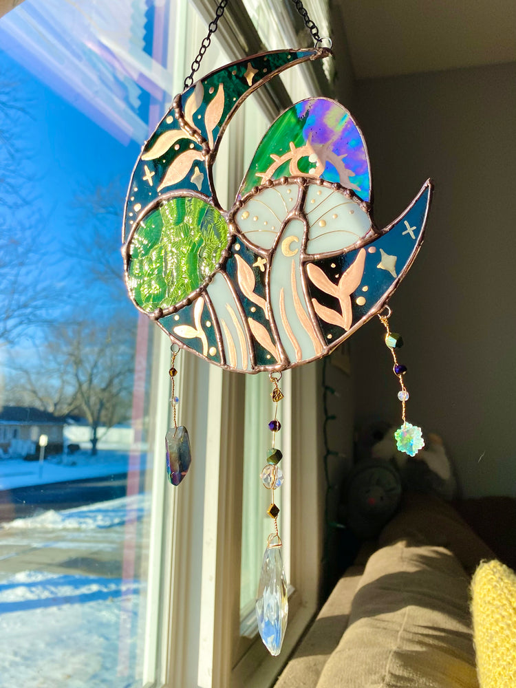 Emerald Green Mushmoon Stained Glass Suncatcher