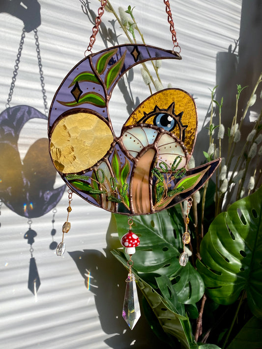 Mystical Mushroom Moon Suncatcher