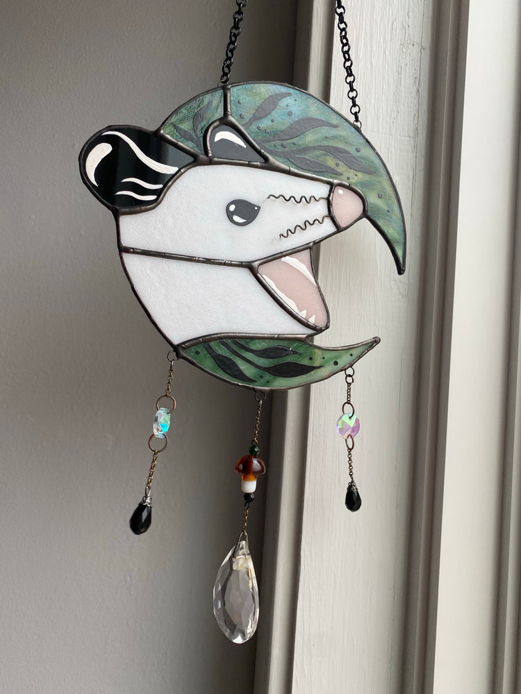 Green Floral Moon Opossum Suncatcher