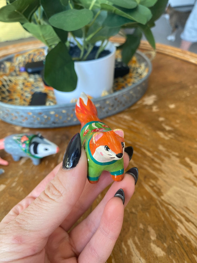 Fox with Mushroom Sweater Figurine