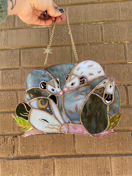 Mamma Opossum Stained Glass Suncatcher