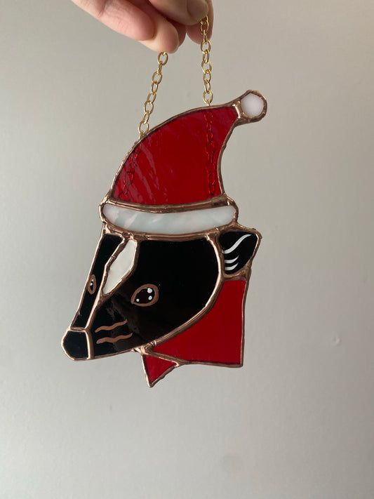 Santa Skunk Stained Glass Ornament