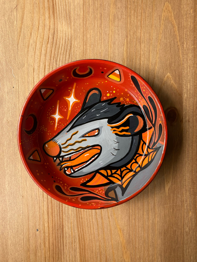 Halloween Opossum Painted Terracotta Dish