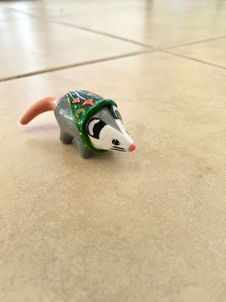 Opossum with Mushroom Sweater Figurine