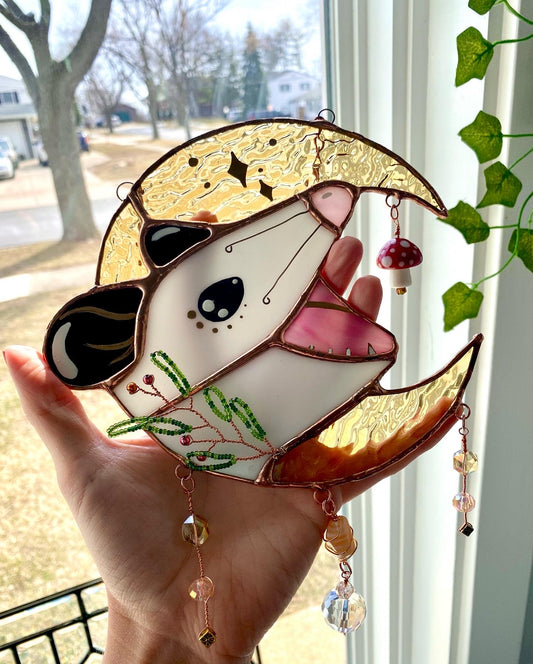 Sunkissed Yellow Moon Opossum Suncatcher