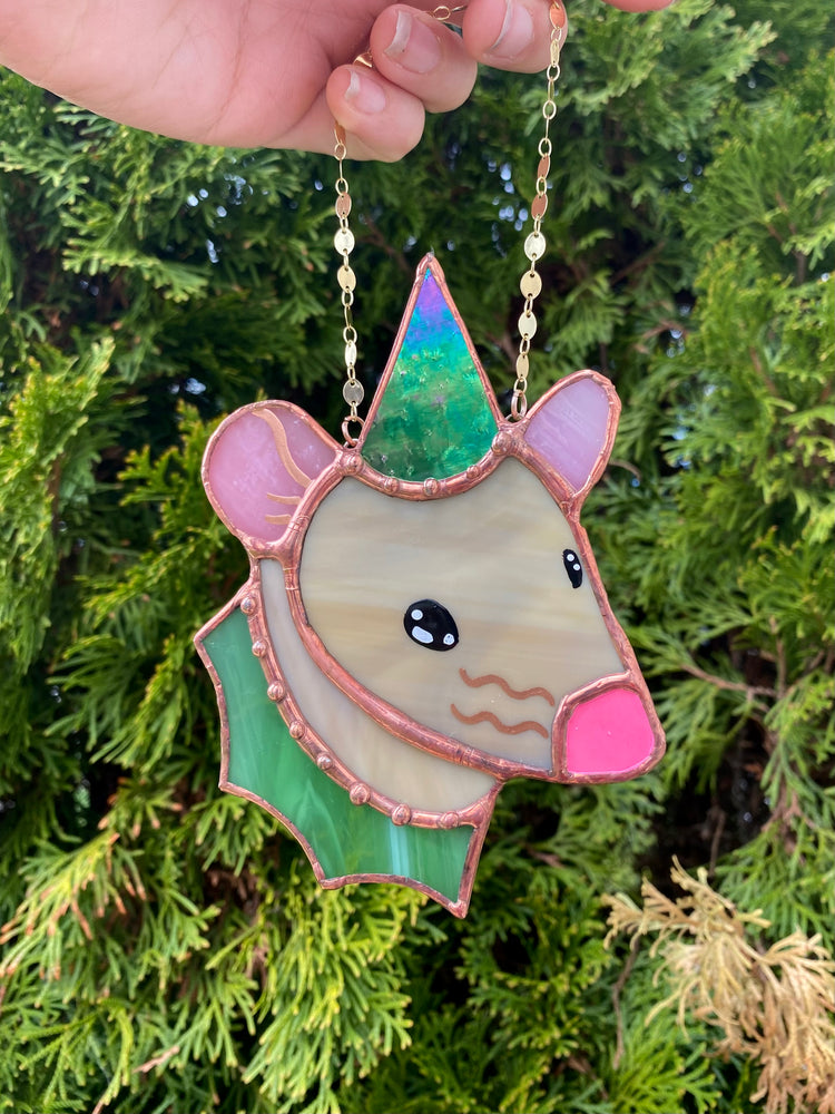 Tan Wizard Rat Mini Stained Glass Suncatcher