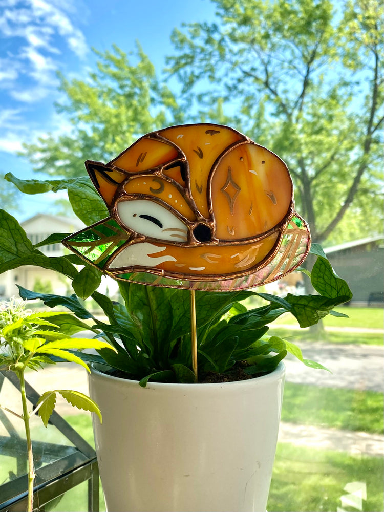 Stained Glass Fox Planter Stake