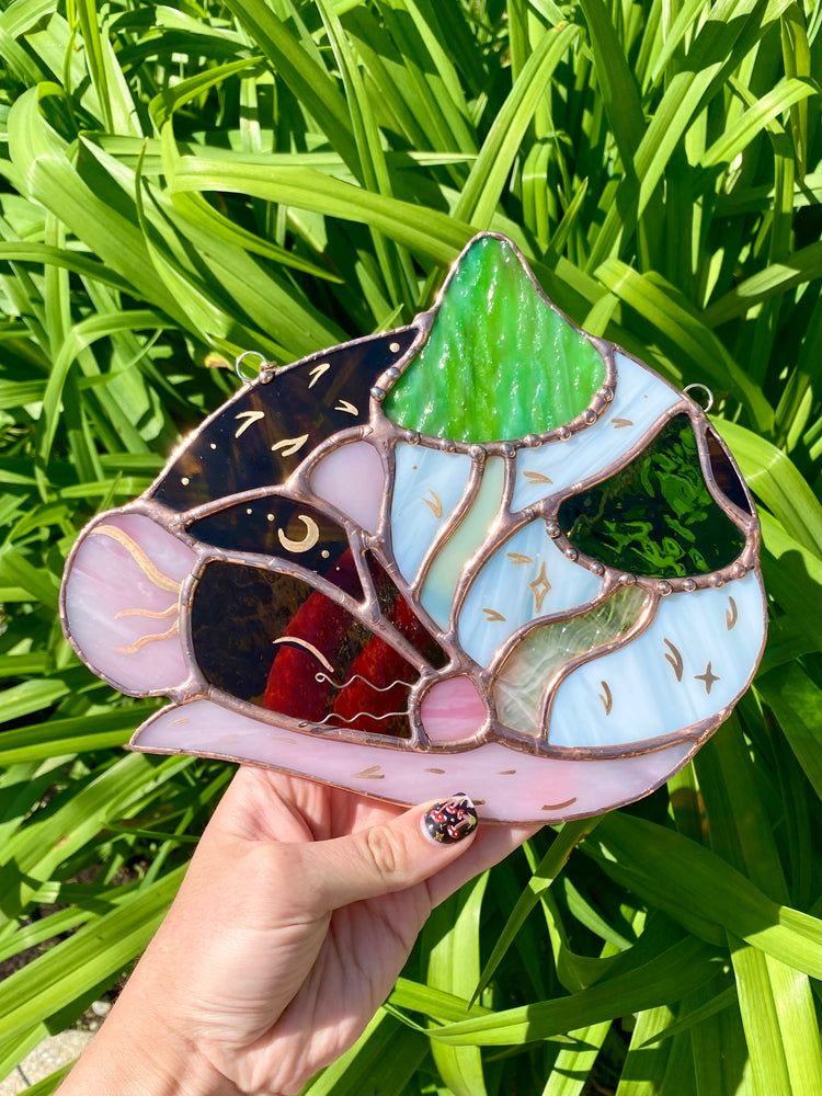 Mushroom Rat Stained Glass Suncatcher