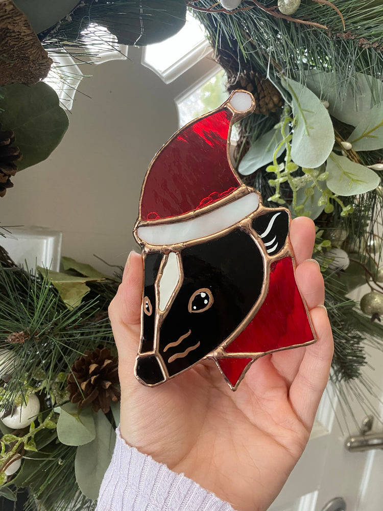 Santa Skunk Stained Glass Ornament