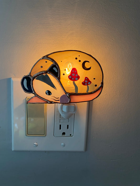 Mushroom Opossum Stained Glass Nightlight