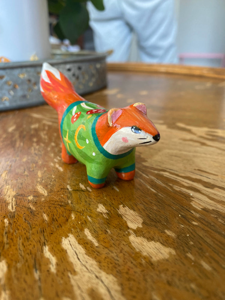 Fox with Mushroom Sweater Figurine