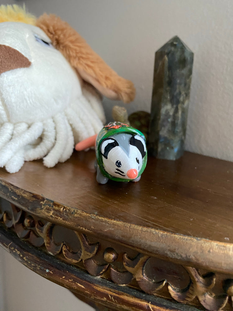 Opossum with Mushroom Sweater Figurine