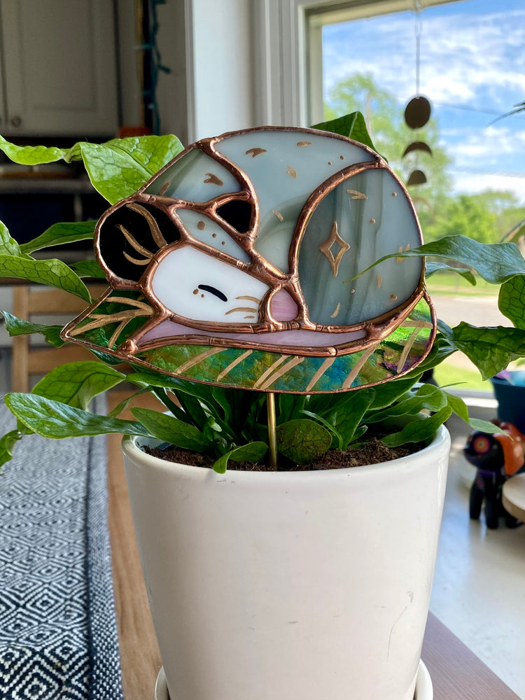 Stained Glass Opossum Planter Stake