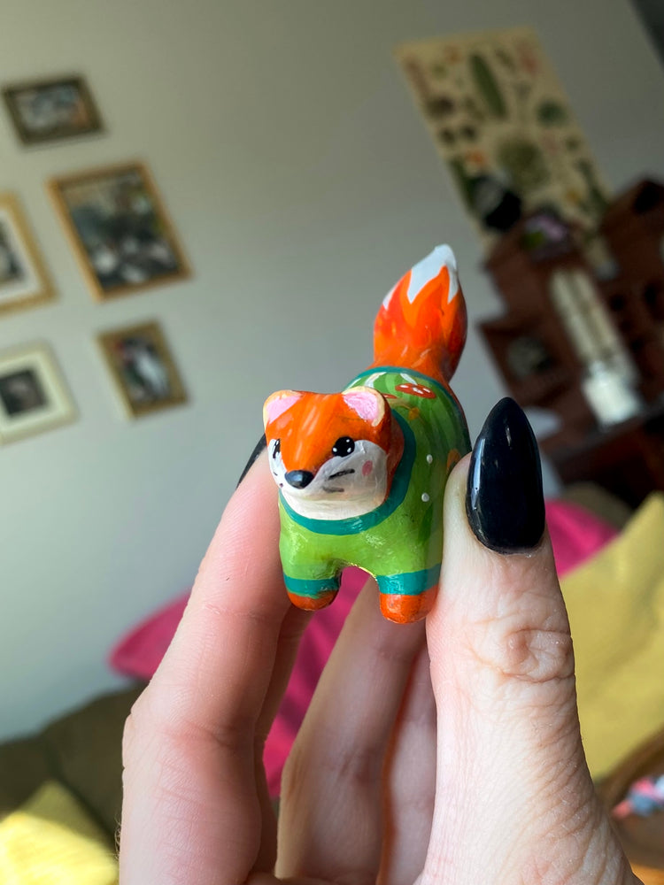 Fox with Mushroom Sweater Figurine