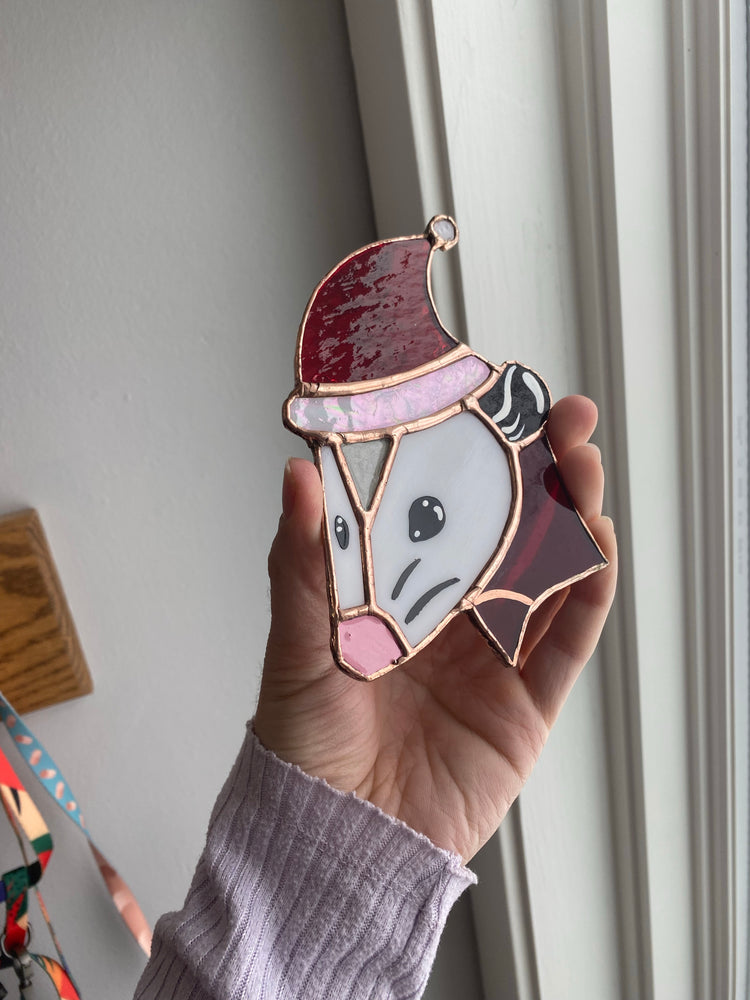 Santa Opossum Stained Glass Ornament