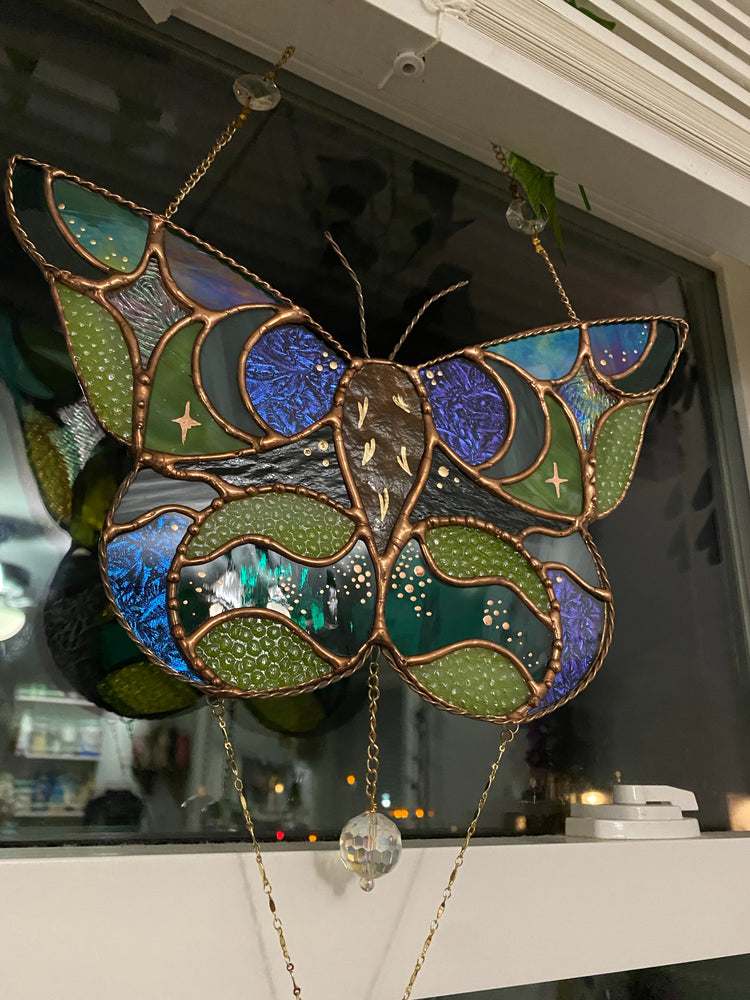 Celestial Luna Moth Stained Glass Suncatcher