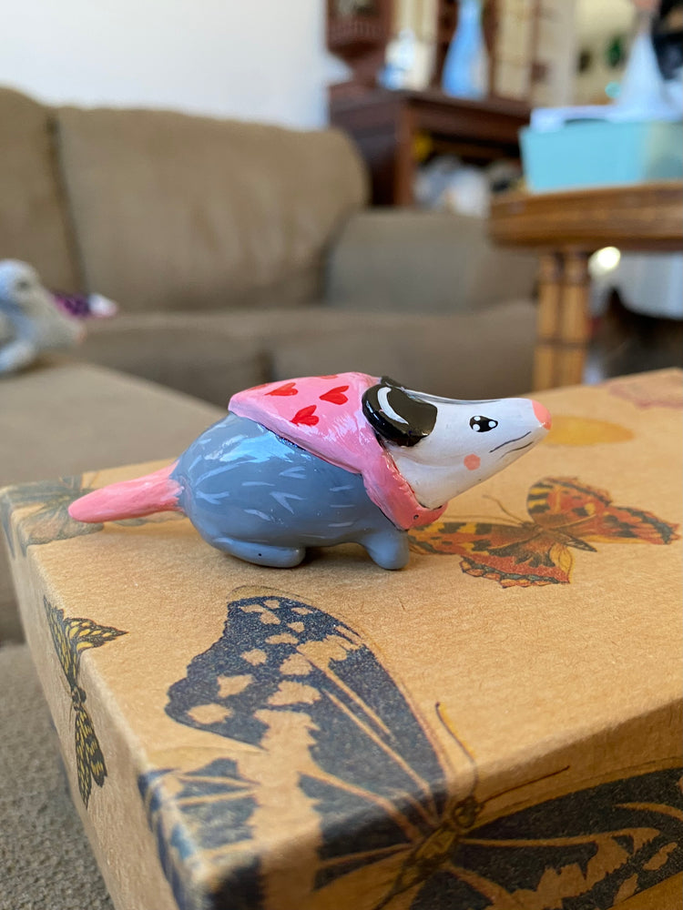 Opossum with Heart Sweater Figurine