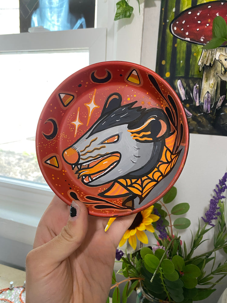 Halloween Opossum Painted Terracotta Dish