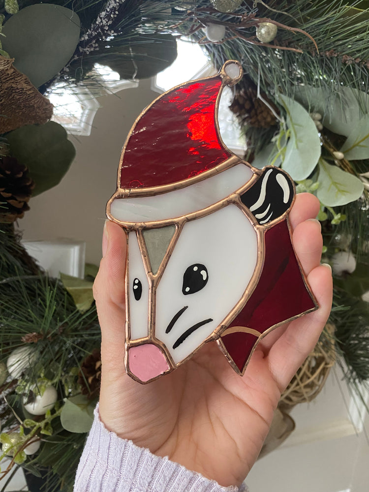 Santa Opossum Stained Glass Ornament