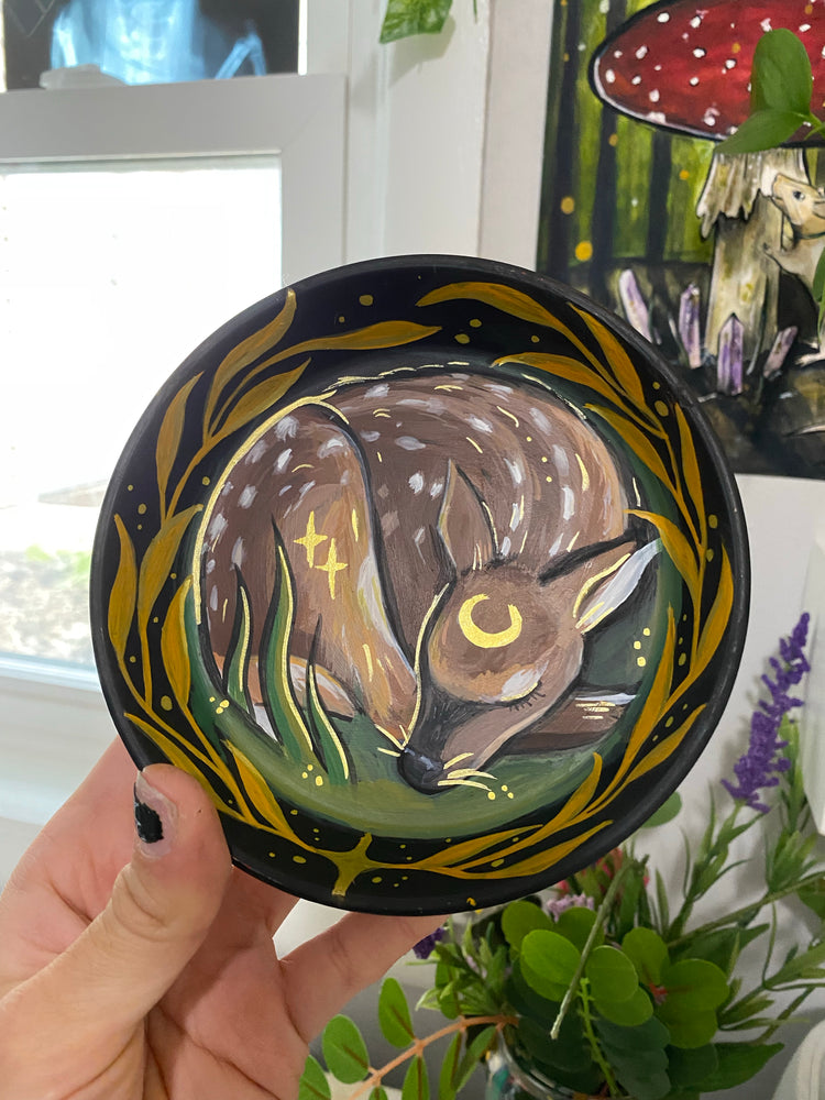 Sleeping Fawn Painted Terracotta Dish